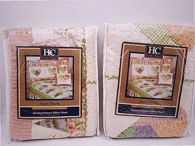 2 Quilted Pillow Shams Sweet Hearts Heritage Collection Standard/Queen NEW