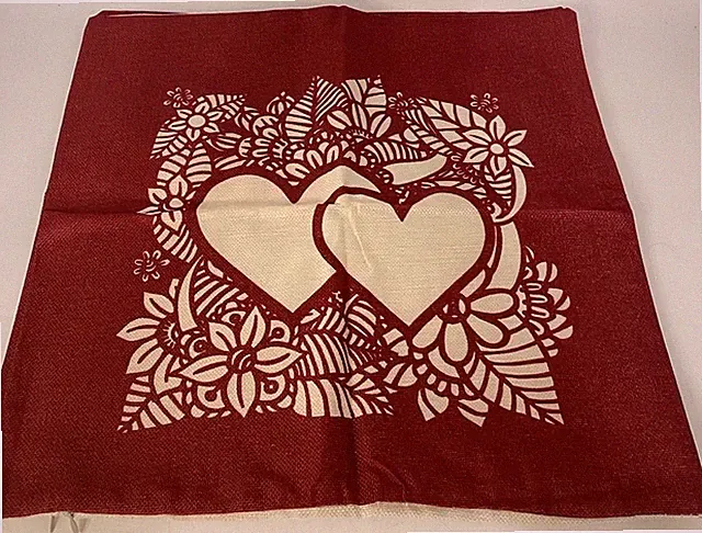 2-Zippered Burgendy & White Heart Pillow Cases Inside/Outside NEW Size-17.5x17.5