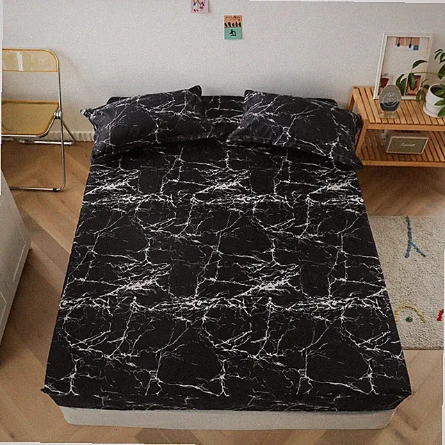 3 pcs Mattress Cover Set Heart-shaped Pattern Fitted Sheet Set For Double Bed