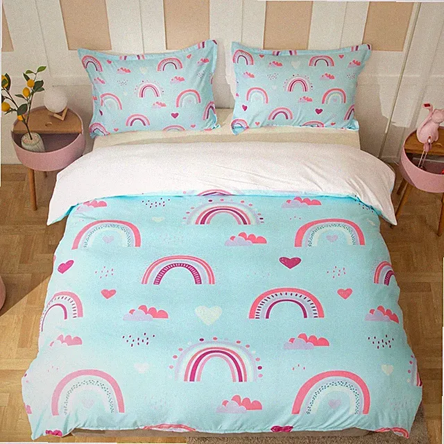 3D Rainbow Heart Kids Blue Quilt Cover Set Bedding Sets Pillowcases