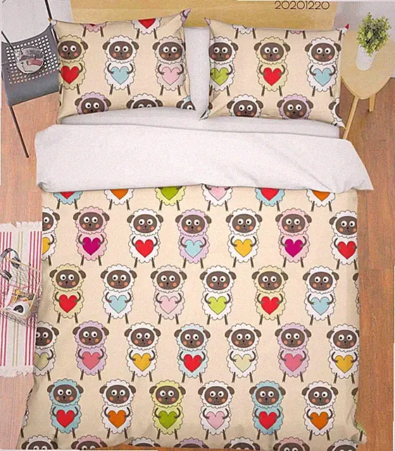 3D Sheep Heart Cartoon Pattern Quilt Cover Set Bedding Sets Pillowcases Queen