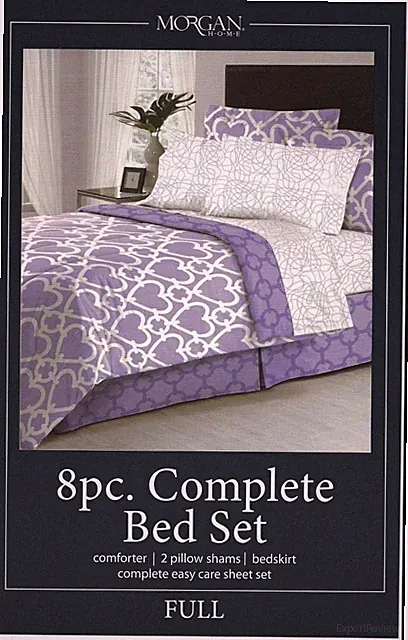 8 Pc Morgan Heart Chain Bed Set ~ Purple White ~ Full 76" x 86" **NEW**