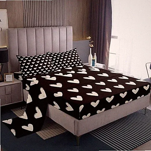 Black and White Bed Sheets Size Cute Heart Pattern Bedding King Love Heart 01