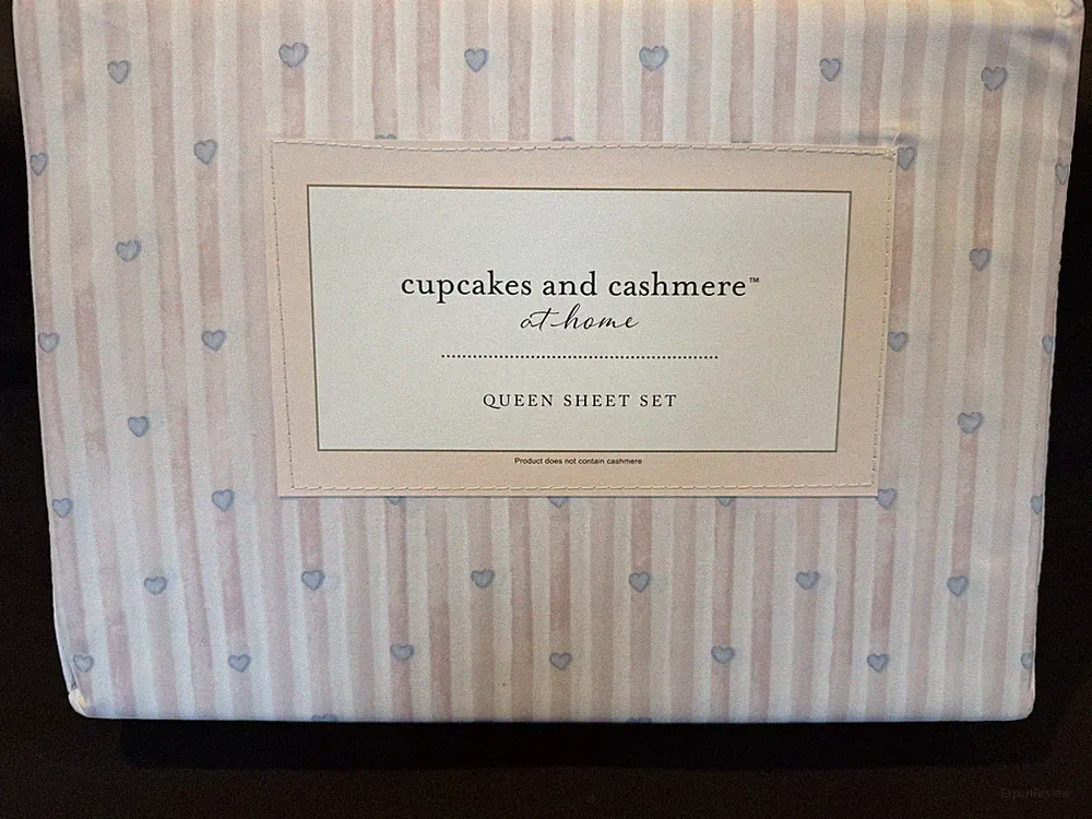 CUPCAKES & CASHMERE Pink Stripes Blue Hearts White Queen Sheet Set BRAND NEW