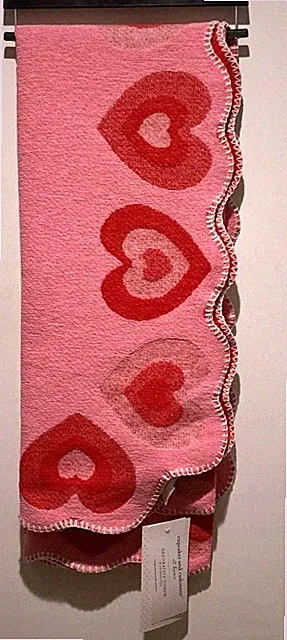 Cupcakes & Cashmere Red Raised Hearts Throw Blanket Scalloped Border 50x70