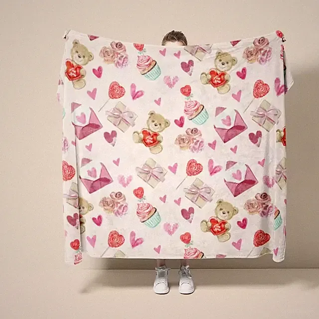 Cute Pink Heart Valentine Throw Blanket Sweet Cozy Decor