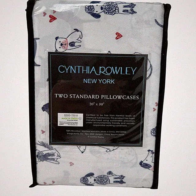Cynthia Rowley 2 Standard Pillowcase Dogs Poodle Hearts Valentines NWT