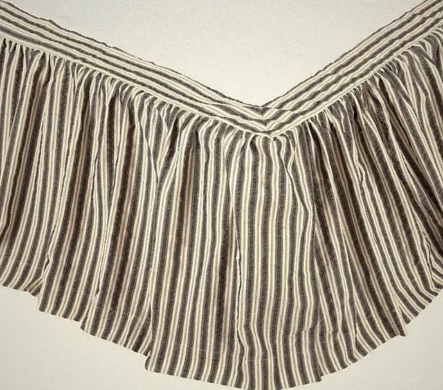Dark Gray & Antique Cream Ticking Stripe Bed Skirt Ashmont Gathered Dust Ruffle