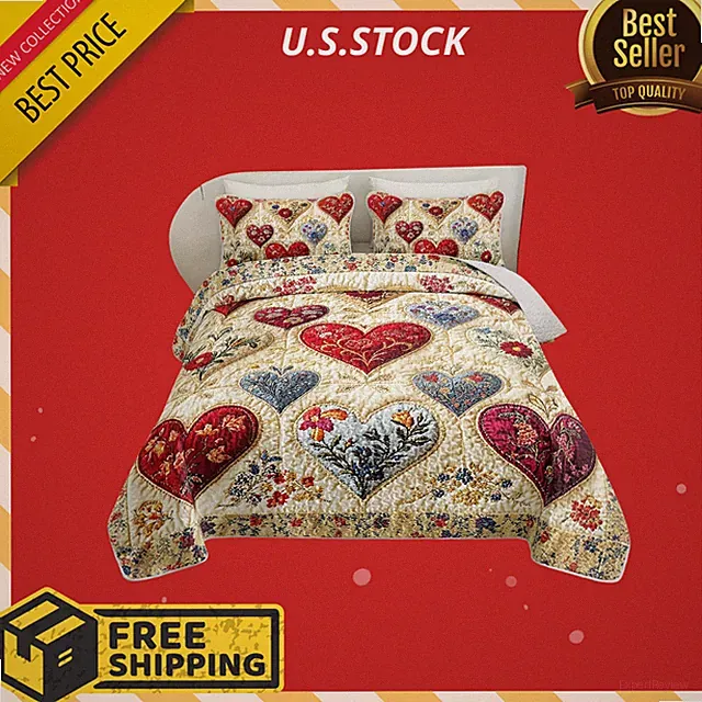 Floral Heart Patchwork Quilt Queen Size