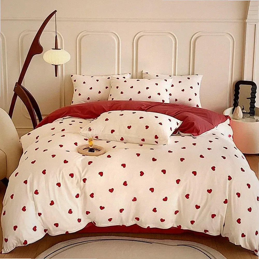 Heart Duvet Cover Queen 3 Pieces Romantic Girls Cute Bedding Set Red Love Hea...
