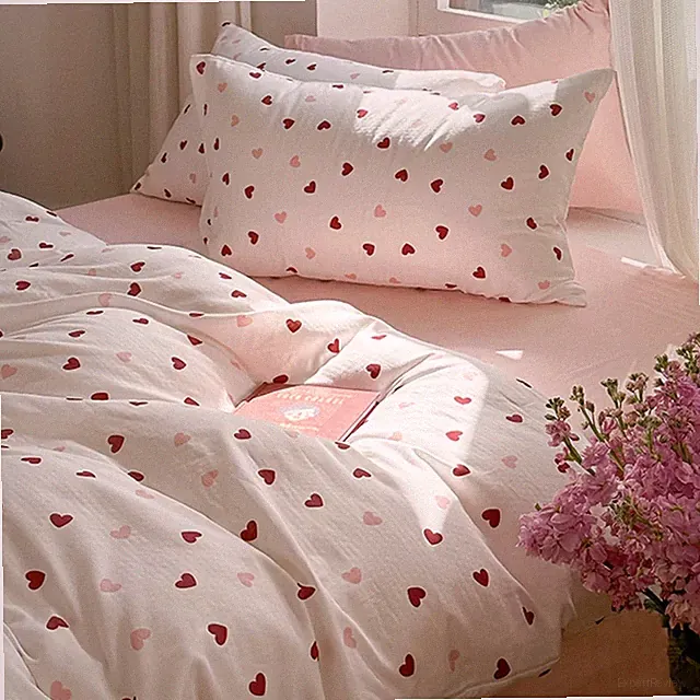 Heart Duvet Cover Set Queen, White Pink Red Pattern, Zipper Closure, 90"x90"