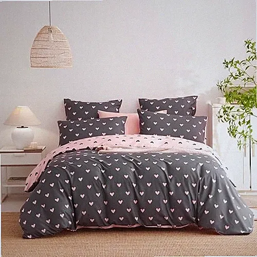 Heart Duvet Cover Size Cute Grey Pink Love Printed Bedding Full Grey and Pink