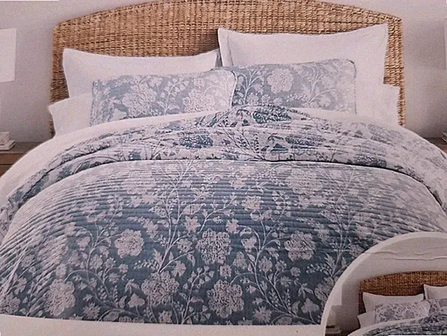 Heart & Home Textured Floral Reversible Quilted Coverlet and 2 Reversible Shams