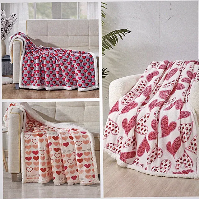Heart Throw Blanket Sherpa Soft Plush Printed Valentine's Day Sofa Decor 50"x60"