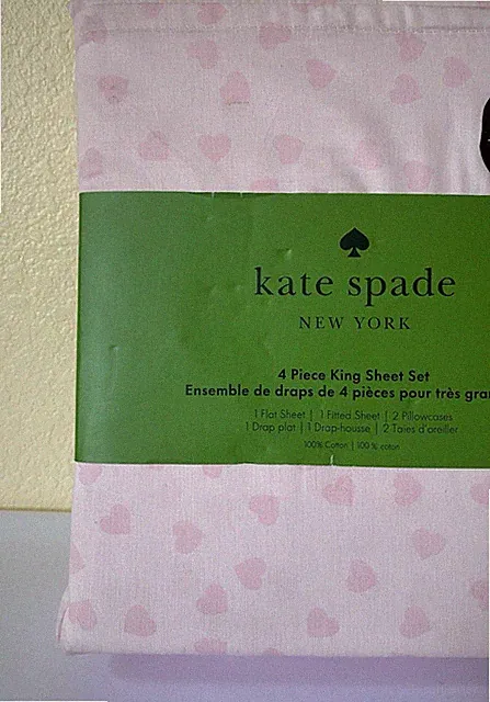 Kate Spade KING Sheet Set 100% Cotton Scattered PINK Hearts Valentine India New