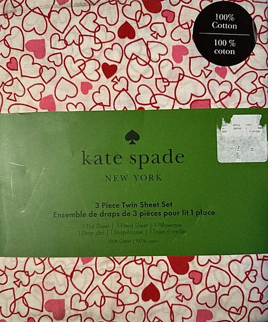 kate spade new york Outline Hearts Twin 3pc Sheet Set 100% Cotton