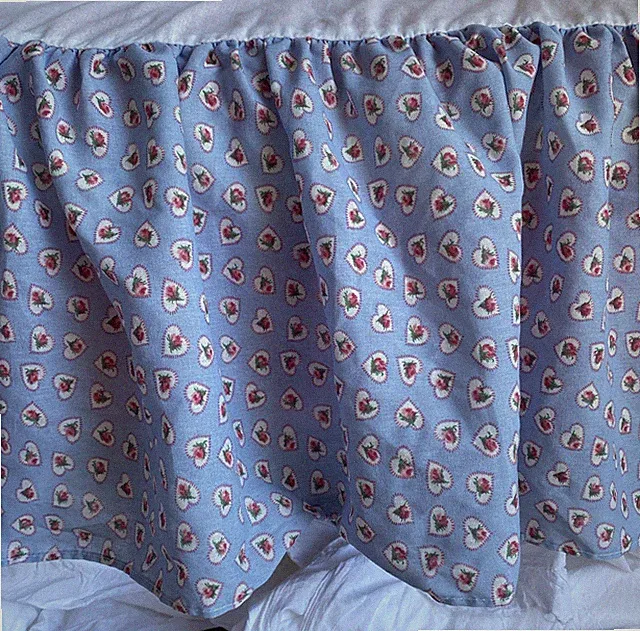 Laura Ashley Bed Skirt Twin Vtg Blue Country Hearts Roses