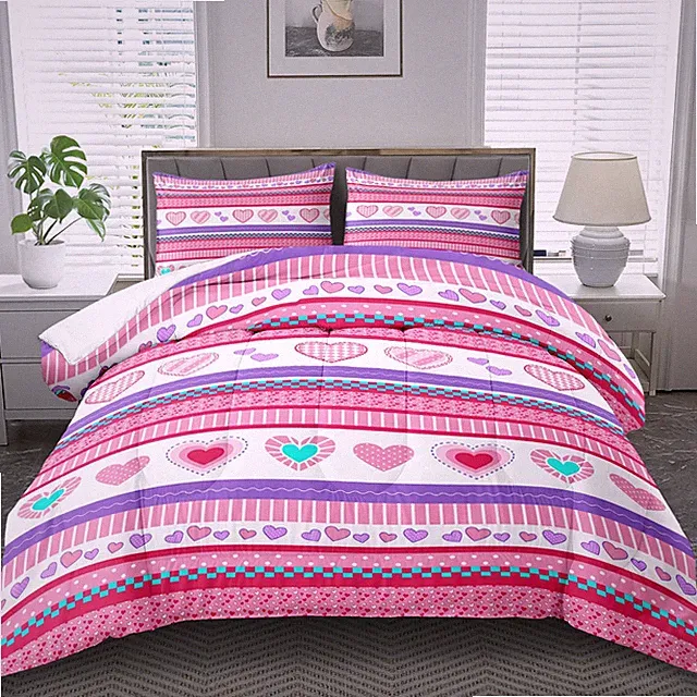 llyxsesty Heart Comforter Set Full,Blue and Pink Bedding Set Full,Light Pink Com