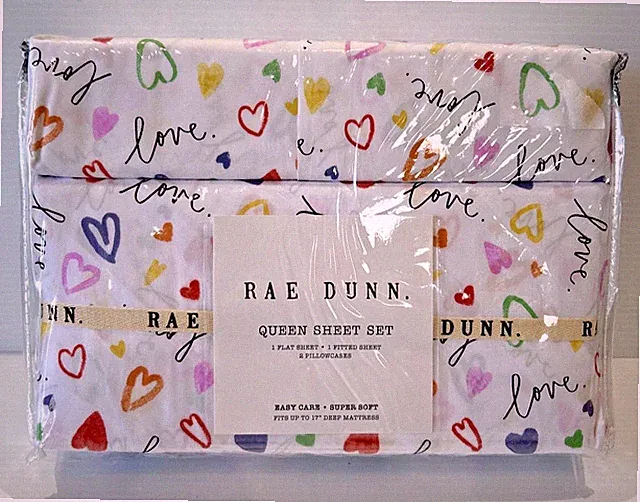 Love Hearts Script Doodle Queen Size Sheet Bedding Set Flat Fitted Pillowcases