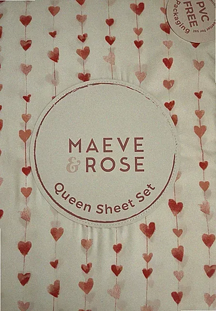 Maeve & Rose Heart Queen Sheet Set Heart Strings Pattern Red/ White New