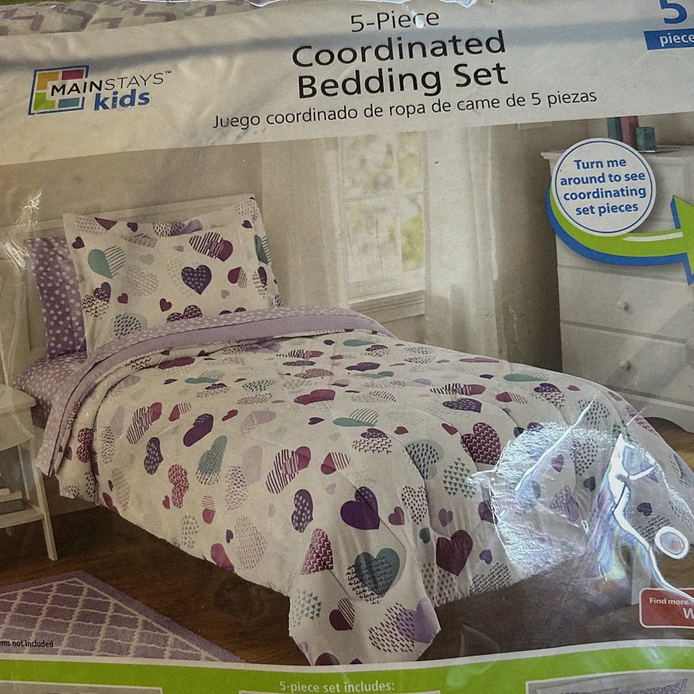 Mainstay Girl 5 Piece Coordinated Twin Bedding Set Heart