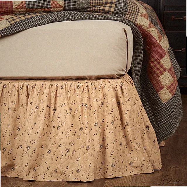 Maisie Primitive King Bed Skirt Natural Black Floral Cotton 78x80x16" VHC Brands