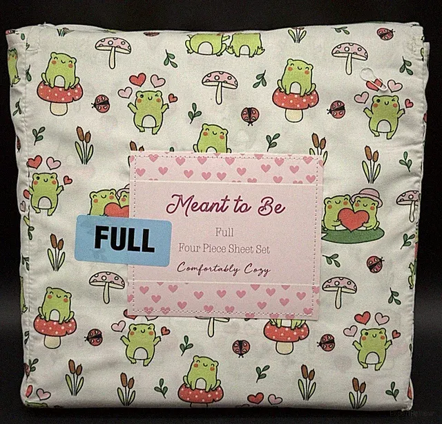 Meant To Be 4 pc Full Sheet Set Valentine's Day Frog Hearts Mushroom Ladybug NEW