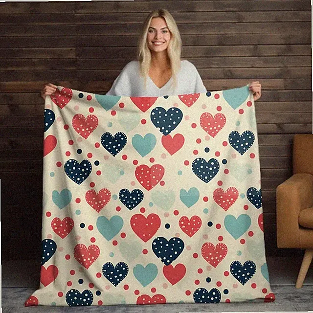 Multicolor Heart Print Velveteen Plush Blanket Vibrant Valentine Look
