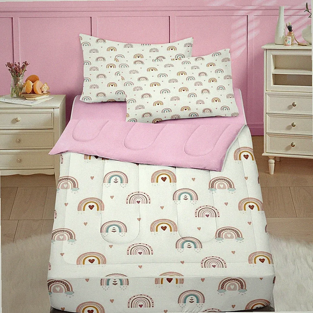 Nesker Zipper Bedding Twin Rainbow Heart Zip Up Bedding Set for Girls and Kid...
