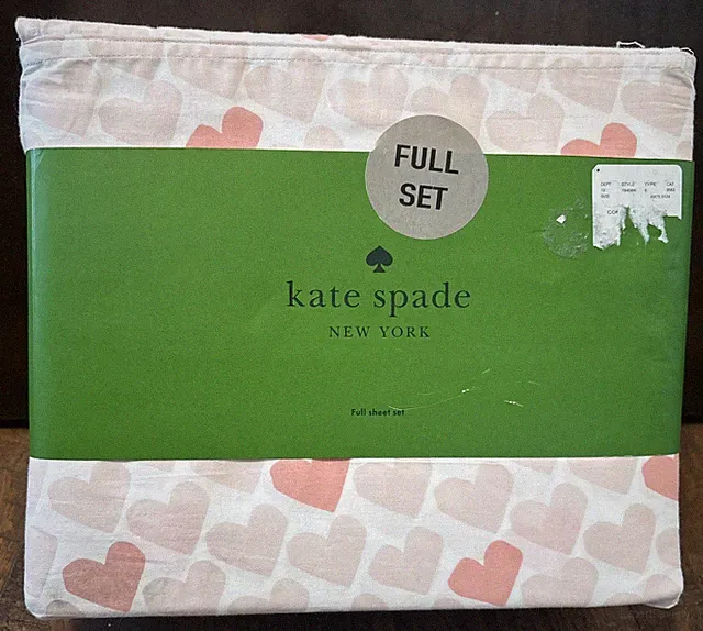 NIP Kate Spade FULL Full Sheet Set 4 PCS 100% Cotton Percale Pink Hearts