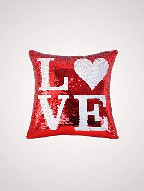 Pillow Cover Love Heart Sequins Pillowcase Red and White Sequins Love Pillowcase