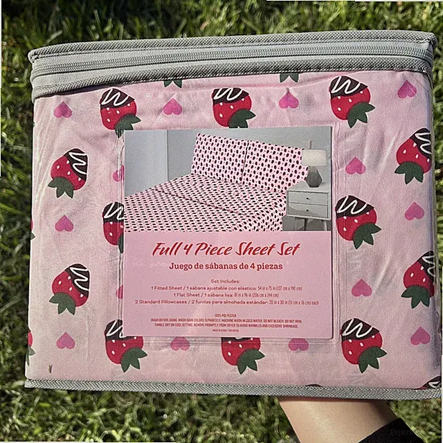 Pink Hearts And Chocolate Covered Strawberries 4 Piece Bed Sheet Set Size Full
