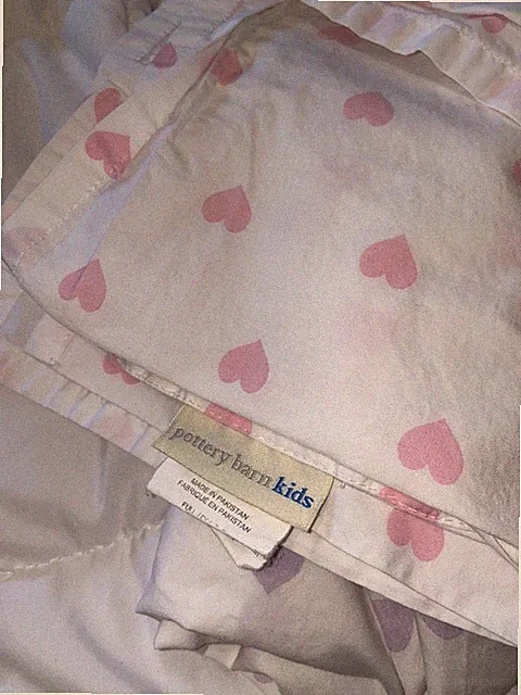 Pottery Barn Kid Full Size Flat Sheet Pink Hearts on White Organic Cotton EC