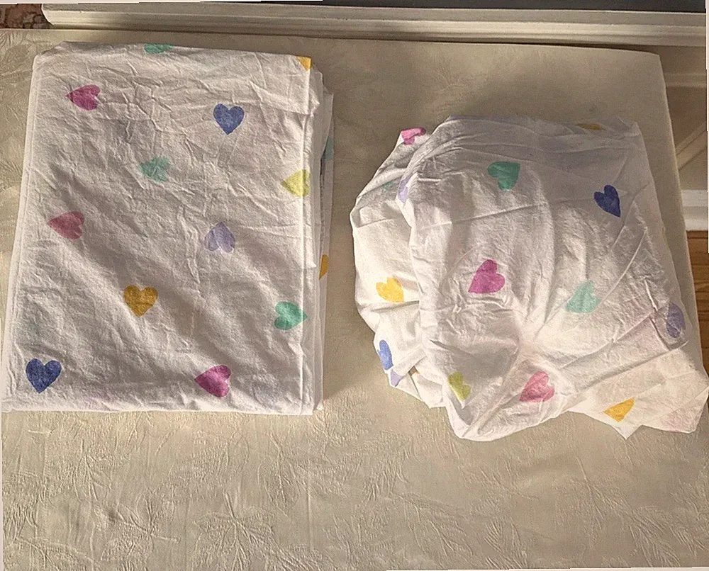 Pottery Barn Teen Pastel Hearts TWIN XL FLAT + FITTED White Pink Blue 2PC