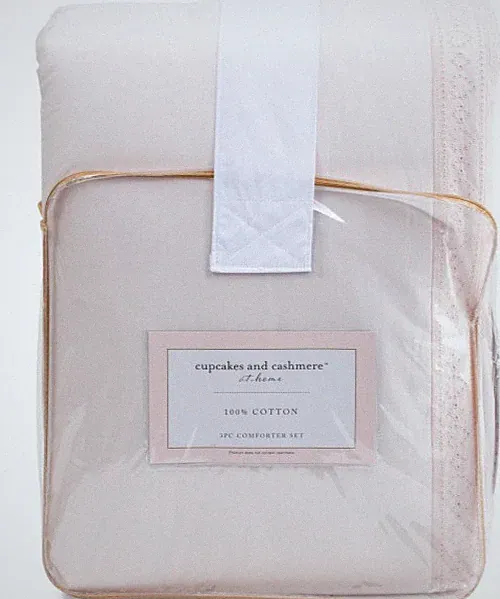 QUEEN / FULL comforter set lace trim heart pattern eyelet border cotton percale