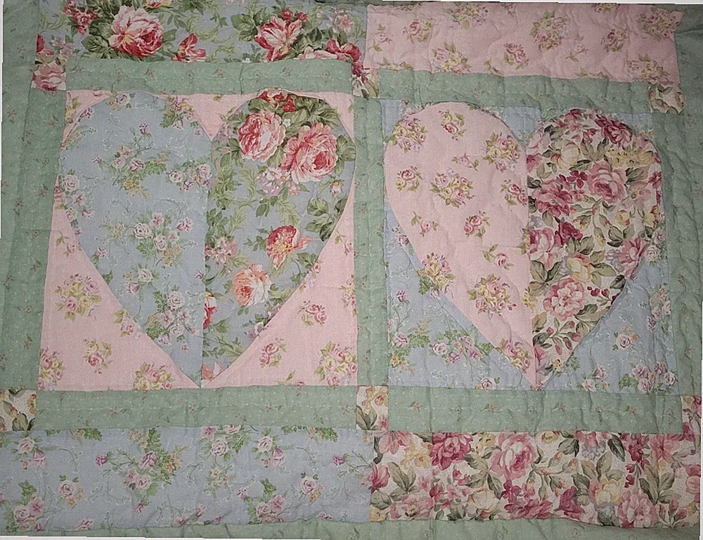 Romantic Pillow Sham Shams Standard Quilted Heart Design Standard Size, Two