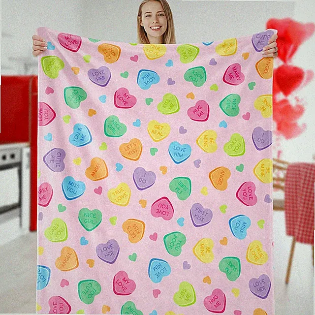 Valentine Fuzzy Blanket Conversation Heart Throw Blanket Candy Love Heart Pink S