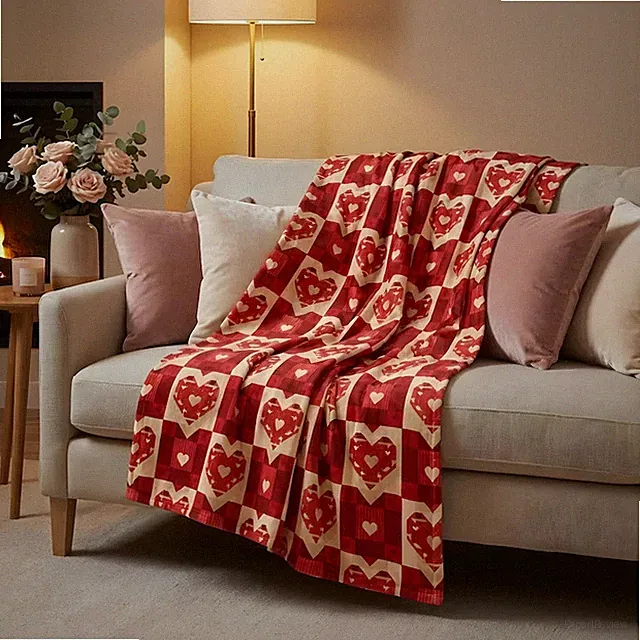 Valentine Heart Printed Velveteen Plush Blanket Classic Love Decor