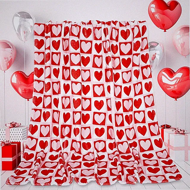 Valentine's Day Heart Plaid Fuzzy Throw Blanket for Home, 60 x 50 Inch