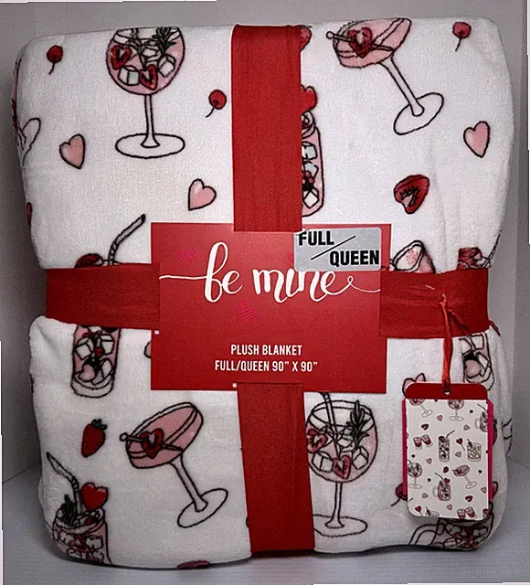 Valentines Queen/Full Drinks & Hearts Blanket 90x90