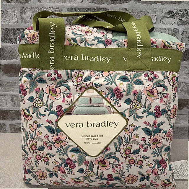 Vera Bradley 3-Piece Printed Microfiber Lightweight Quilt Set, King Heart Floral
