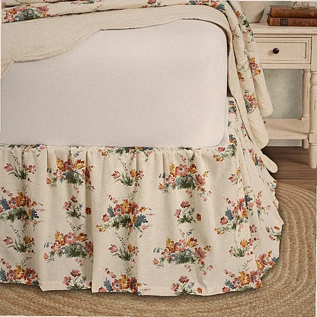 VHC Rosehill Cottage Floral Cotton Queen Bed Skirt Shabby Chic