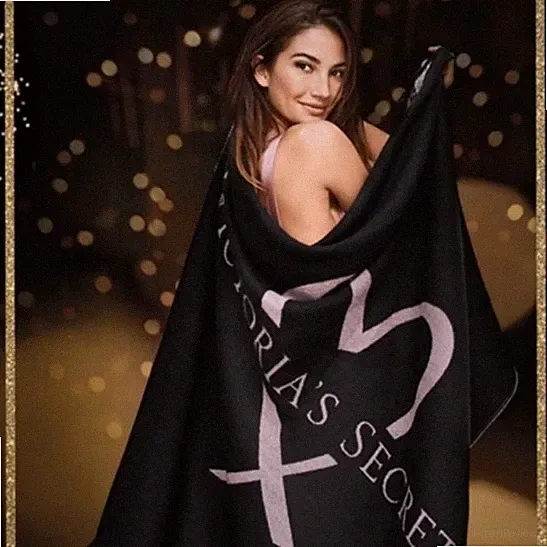 Victoria's Secret Throw Blanket Size 50x50 Black Heart Logo Fringe Cozy