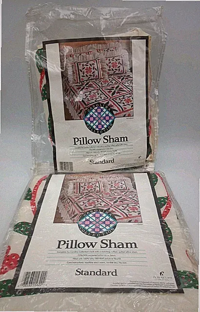 Vintage Pillow Shams Covers Set Of Two Quilted Hearts Pattern 20” X 26” Pillow