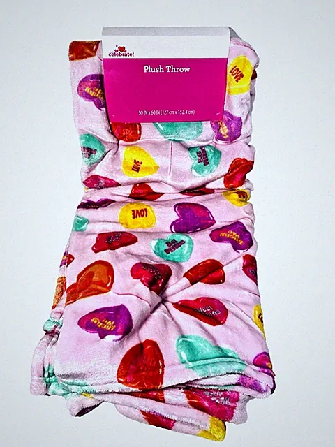 Way To Celebrate Candy Hearts Velvet Plush Throw Blanket 50" x 60" Multicolor